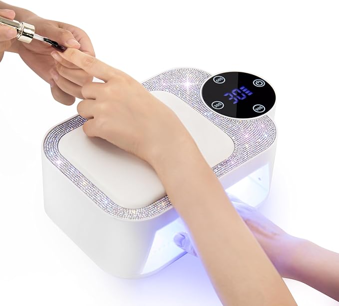 Cordless UV LED Nail Lamp with Arm Rest, Rechargeable Wireless Gel Polish Dryer for Mobile Tech, 2-in-1 Portable Curing Light with Soft Hand Pillow, High Capacity Battery, White