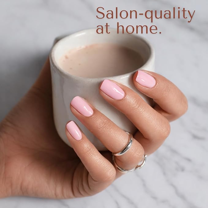 Semi Cured Gel Nail Strips Stickers Wraps | UV Nail Polish that Pops in Color (Light Pink) for Women & Short Nails & Long Nails (Ami Amour)