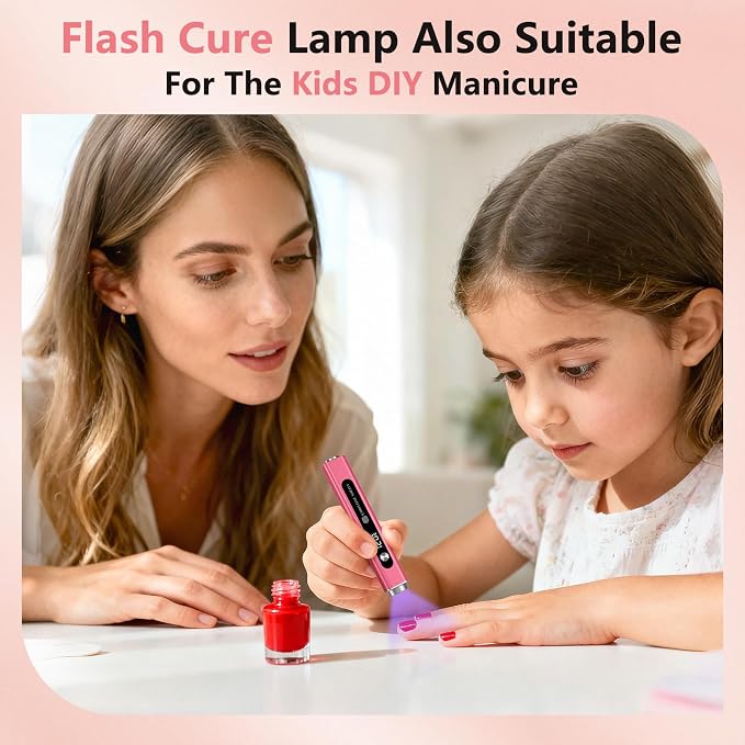 Flash Cure Nail Lamp, 3 in 1 UV Nail Lamp Handheld UV Light for Gel Nails | Cat Eye Magnet | Cordless | 3W | Type-C | 400mAh | Mini Size | Easy to Carry | red