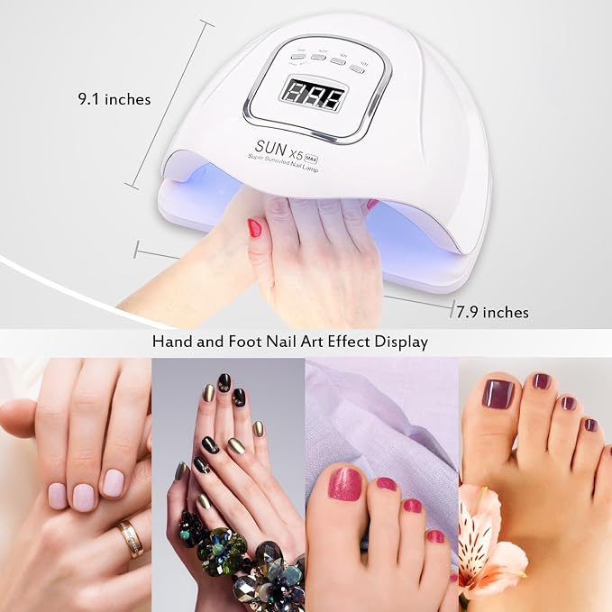 HVEST LED Nail Light for Gel Nails UV Lamp for Nails 150W Smart 4 Timers Nail Cure Lamp Nail Dryer for Gel Polish 45 Lamp Beads Fast Drying Professional Nail Supplies Nail Polish Dryer Lamp