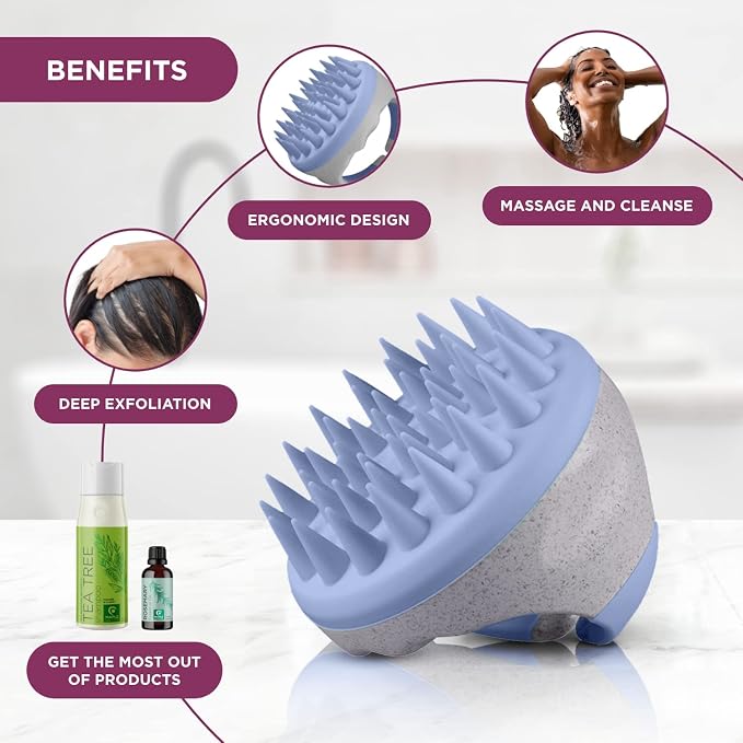 Biotin Shampoo with Scalp Scrubber Set - Hair Shampoo Brush and Silicone Scalp Exfoliator with Volumizing Shampoo Set made with Rosemary Essential Oil and Biotin for Thinning Hair 16 oz