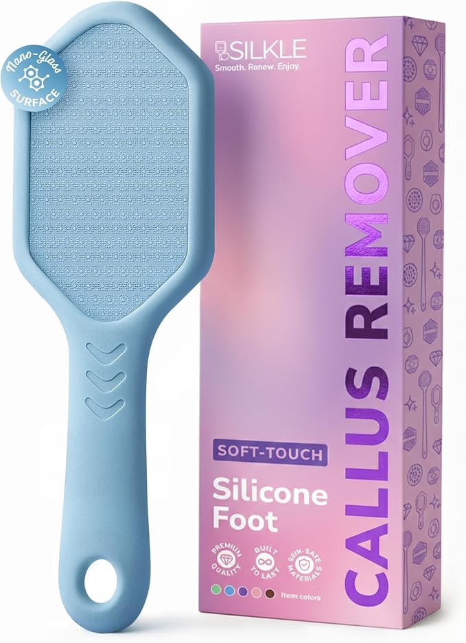SILKLE Nano Glass Foot File - Foot Callus Remover for Feet & Foot Scrubber | Silicone Grip for Non-Slip Control - Foot Scrubber for Dead Skin, Heel Scraper for Cracked Heels & Foot Exfoliator - Blue