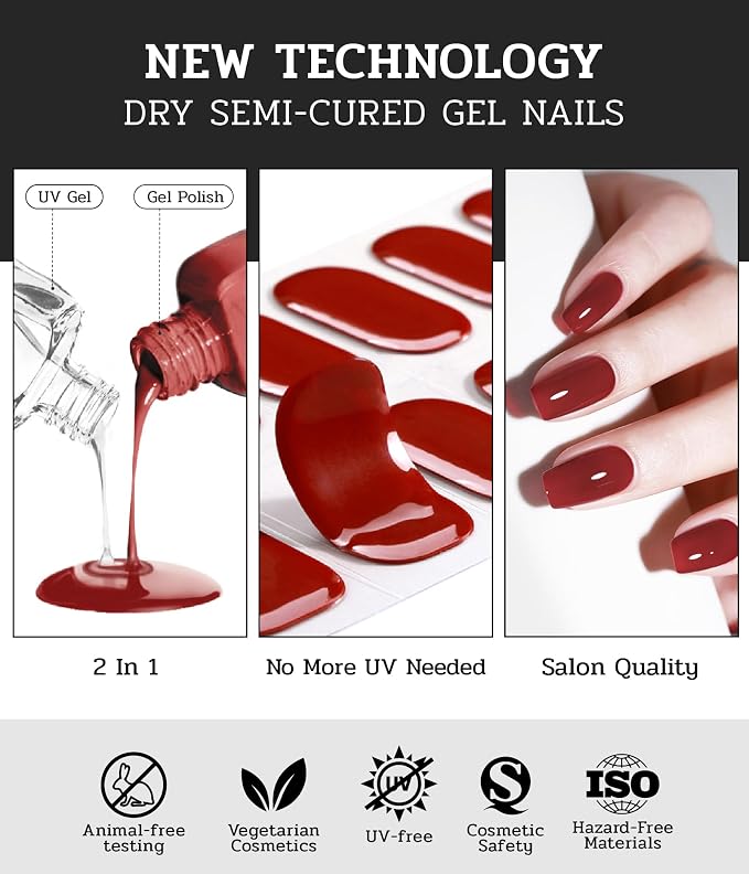 Nail Polish Strips - No UV Lamp Needed (Single Lip Kiss Pink) | 22 Pcs Salon Quality Gel Nail Stickers - Long Lasting Wraps Easy Application and Removal
