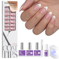 BTArtboxnails XCOATTIPS White French Tip Press On Nails, S Almond, Pink | Lamp-Curable, 4-Week Wear, Salon Quality Value at Home, 160 Nail Tips, Glue, Builder Gel, Top Coat, Nail Lamp, All-in-one Kit