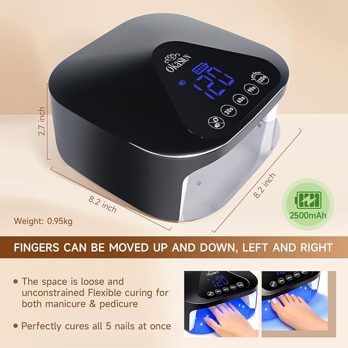 UV LED Nail Lamp with UV Gloves,Magnetic Metal Mirror Base Cordless Nail Dryer, Gel Polish Curing Light with 4 Timers,Touch Control Display,Auto Sensor for Professional Salon & Home
