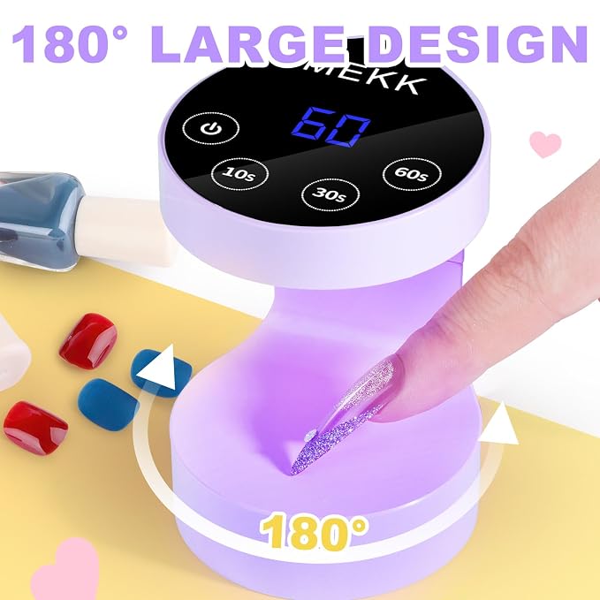 MEKK Mini Flash Cure Nail Lamp, Small UV Light for Gel Nails | Auto Senser,8 LED Beads, 4 Timer Settings, Peach-Shaped, Compact for Travel/Home Use, Fits Single Finger Gel Nails-Purple