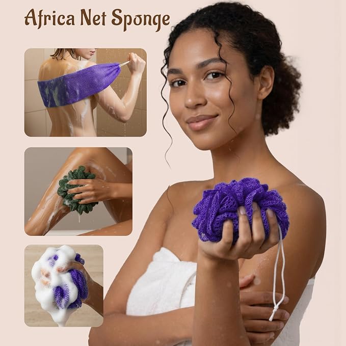 Yiclick African Net Sponge Authentic with Knots - Exfoliating Washcloth Towel, Back Scrubber for Shower Bath, Exfoliating Body Scrubber Exfoliator, African Rags Wash Cloth Loofah Lufa Sponge