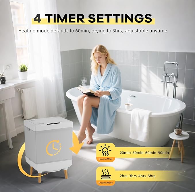Large Towel Warmer for Bathroom Heated Towel Warmers Bucket, Auto Shut Off, Wood Handle, Fits 6 Oversized Towels, Bathrobes, Blankets, Clothes, for Spa, for Mother's Gifts
