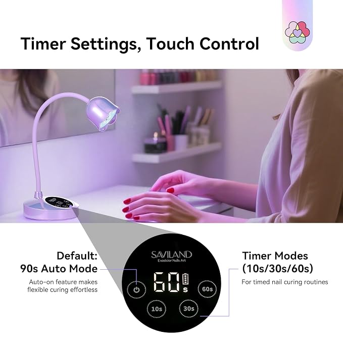 SAVILAND Advanced 30W U V Nail Lamp: Pink Gel Nail Lamp Cordless U V Light for Gel Nails Smart Sensor LED Flash Cure Lamp lampara led para uñas Profesional 8S Fast Cure Nail Salon Home Manicure