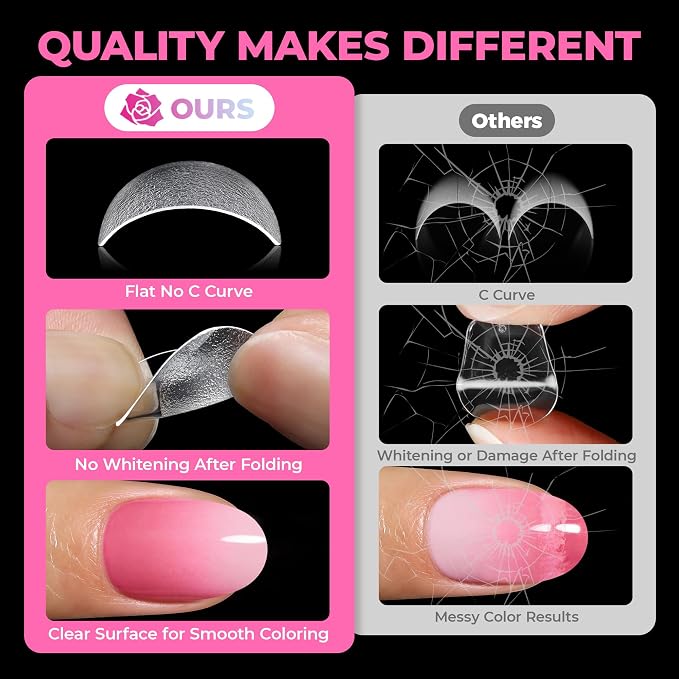 UNA GELLA Short Oval Nail Tips, 510Pcs 15 Sizes Pre-Buffed Full Cover False Nails, No File Needed Inner Matte Soft Gel Nail Tips, Clear PMMA Soak Off Acrylic Nail Extensions for DIY Home Salon