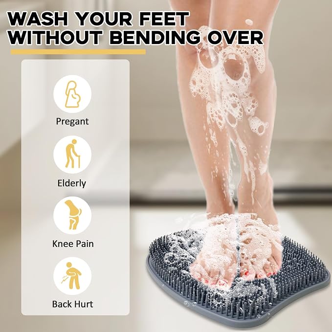 Luckyiren Extra Thicker & Larger Foot Scrubber Mat for Shower, Silicone Back Body Exfoliator Massager Cleaner Washer with Non Slip Suction Cup, Exfoliating Scrub Brush Pad for Women Men Elderly