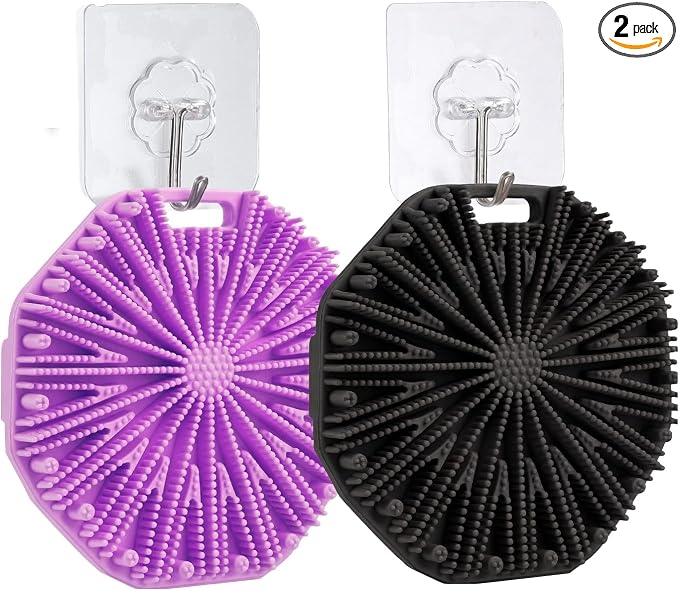 2Pcs Silicone Body Scrubber,Exfoliating Body Scrubbers for use in Shower,Silicone Body Brush for Showering and Anti-Slippery Handles for All Skin Types,Eco Friendly Shower Scrubber for Body （Black）