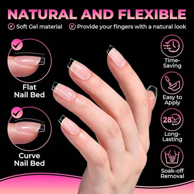 UNA GELLA 510Pcs Short Coffin Nails Tips Soft Gel Half Matte 15 Sizes | Acrylic Full Cover Nail Tips Short Coffin Press on Nails Pre-shaped Clear False Nails For Nail Extensions Home DIY Salon