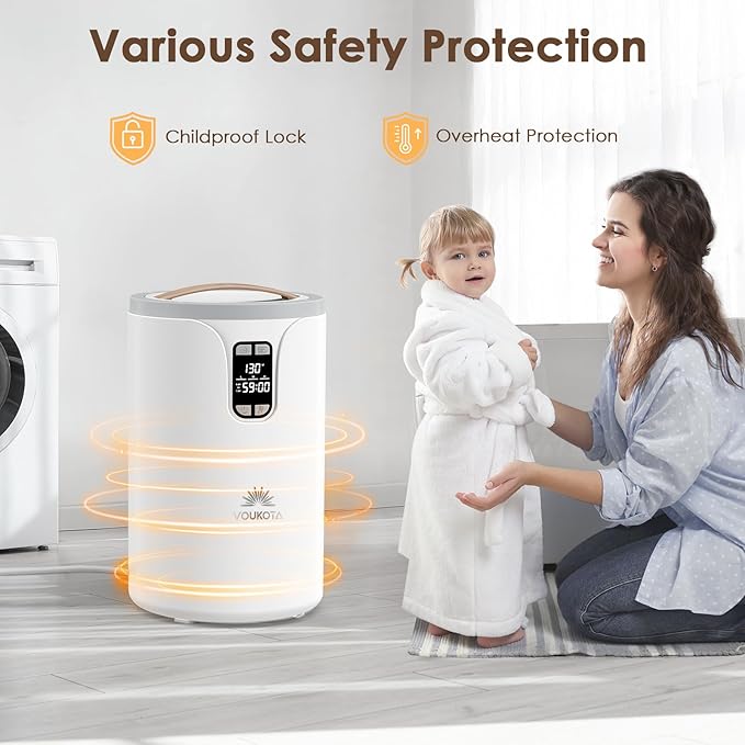 Towel Warmer, 20L Towel Warmers for Bathroom with LED Display for Time and Temperature, Bucket-Style Warmer with Delay Timer 0.5-24H, Heating Time 30/60/90 Mins, Child Lock