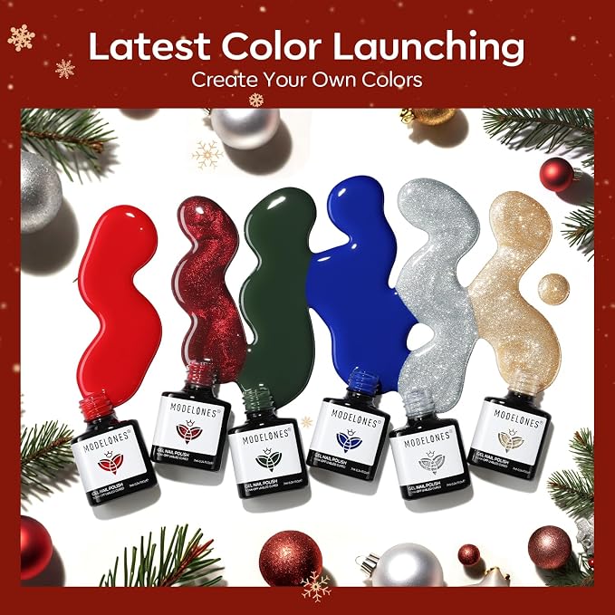 modelones Cat Eye Gel Nail Polish Set Glitter Red Blue Dark Green Christmas