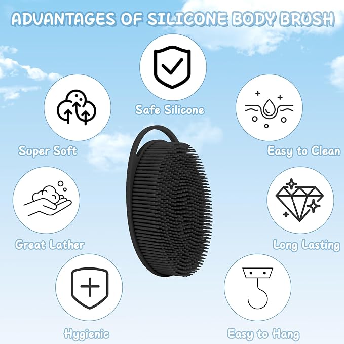 Silicone Bath Scrubber for Body, Silicone Scalp Scrubber & Mens Body Scrubber, Large Flat Head Design with Handle - Pink & Black, Loofah Exfoliating Body Scrubber for Women & Men