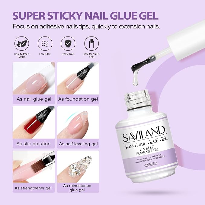 SAVILAND Gel Nail Kit: Nail Kit for Beginners with Everything Nail Drill Kit Long Coffin and Nail Glue X Gel U V Lamp for Nails 500 pcs Nail Tips for Extension At Home Nail Kit DIY Gift for Women