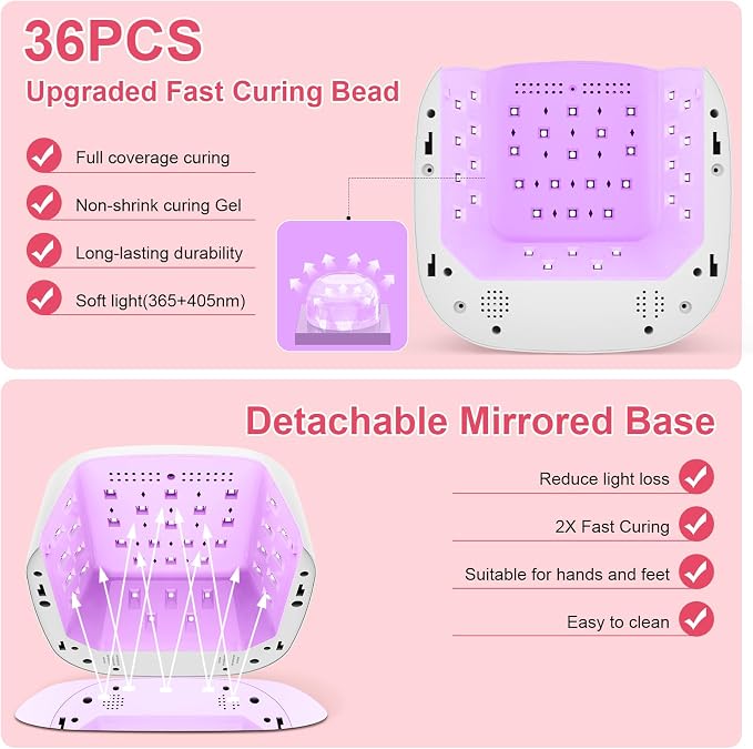 Cordless UV LED Nail Lamp, 80W Rechargeable Nail Dryer Light | 4 Timers, Atmosphere Light & Mirror Base, UV Light for All Gel Nails, Ideal for Training,Nail Art Practice,Home & Salon Use