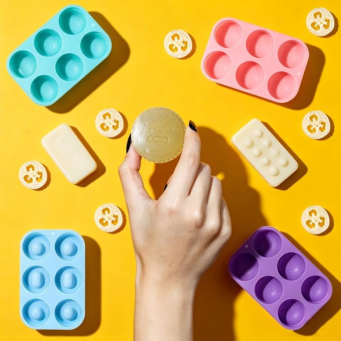 48 Pcs Natural Loofah Sponges 4 Pcs 3 Inch Round Silicone Soap Molds Cylinder Shower Steamer Molds for Loofah Soap Bath Bombs Shower Steamer Lotion Bars for Women and Men