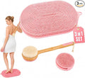 3 in 1 Silicone Maternity Bath Gift Set, Self Care Set for Pregnant Women: XXL Non-Slip Foot Scrubber Mat, Long Handle Back Scrubber, Dual-Sided Body Brush, Care Package for Expecting Moms, New Mom