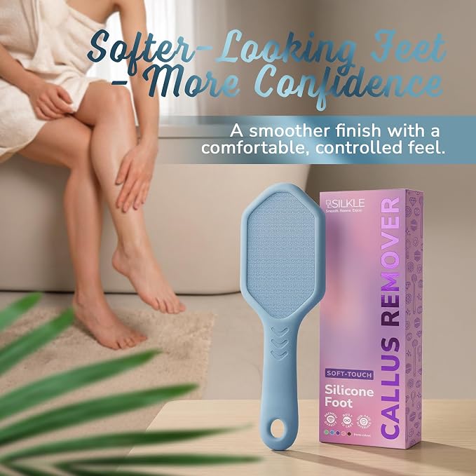 SILKLE Nano Glass Foot File - Foot Callus Remover for Feet & Foot Scrubber | Silicone Grip for Non-Slip Control - Foot Scrubber for Dead Skin, Heel Scraper for Cracked Heels & Foot Exfoliator - Blue
