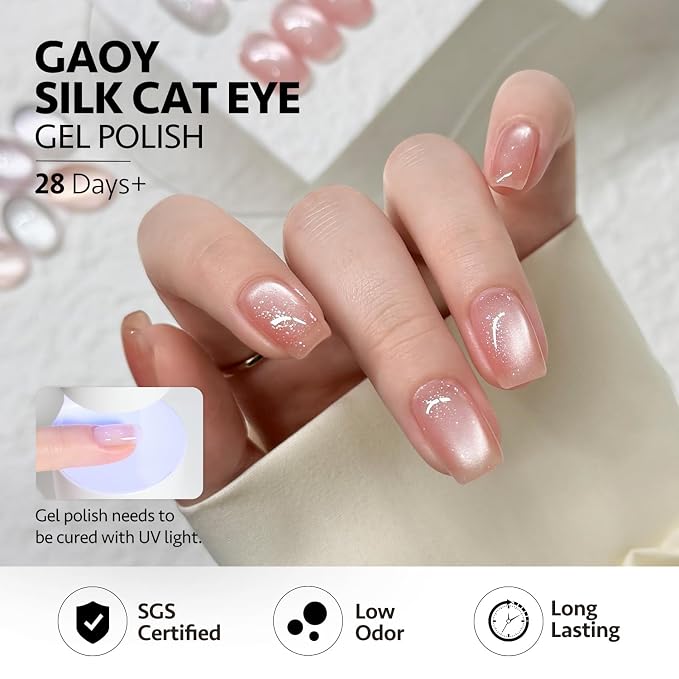 GAOY Cat Eye Gel Nail Polish Set 6 Colors with Magnet, Silk Blossom | Confetti Magnetic Neutral Nude Pink Purple, Glitter Holography DIY Manicure at Home, UV Lamp Required, Gift for Women