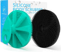 Silicone Body Scrubber, BEAUTAIL Gentle Exfoliating Brush for All Skin Type | Lather Well Shower Scrubber for Body, Bath Essentials for Women, Men & Kids, Hygienic Silicone Loofah. 2-Pack, Green+Black