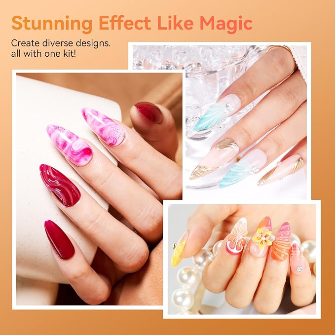 Makartt Blooming Gel & 3D Gel Nail Art Kit for DIY Nail Art Clear | Watercolor Marble Spreading Effect & 3D Drawing Molding Sculpture Gems and Decoration, UV LED Soak Off 15ml