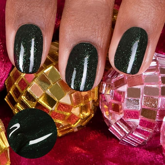 Manucurist Green Flash Poison Green Glitter LED Gel Nail Polish | LED Gel Polish & Semi-Permanent Nail Varnish, UV Nail Lamp - 12-Free, Bio-Sourced, Vegan, Made in France, 0.5 fl oz