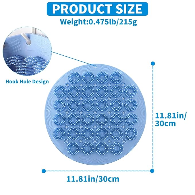 Shower Foot Scrubber Mat & Silicone Back Scrubber with Soft Silicone Bristles,Quick Drying Foot Scrubber in Shower,Deep-Cleaning Wall Mounted Back Scrubber Bath (Blue)