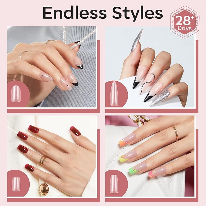 modelones Long Almond Guiding Line Nail Tips, Stiletto Soft Gel Tips Fake Nails False Acrylic Extensions Seamless Accurate Positioning Scale Line, Full Matte Professional Nail Salon 216PCS 12Sizes