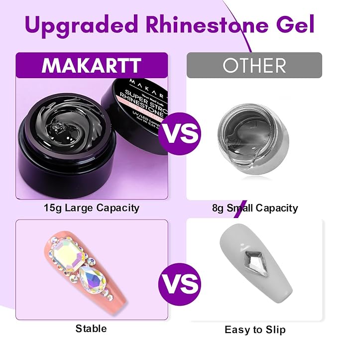 Makartt Nail Charm Glue: High Viscosity Gem Glue for Large Charms 15ml | 30-Day Hold, Extra Thick support gel for 5mm+ Crystals, Stones, 3D Nail Decor, Flash Cure Before Full UV Cure, DIY Salon Use