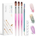 MelodySusie Acrylic Nail Brush Set, Size 8,10,14 Professional Pink Silver Nail Brushes with Cleaner Tool and Brush Holder, for Acrylic Powder Nail Extension and 3D Nail Carving, Home DIY Salon