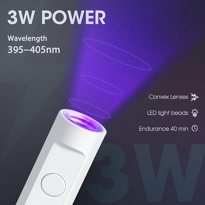mlogiroa Handheld UV Nail Lamps for Home DIY Manicure Portable Travel | UV Light for Nails 3W Cordless Led Nail Light 395-405nm 2 Timers Setting for Curing All Gel Polish Long Nails White