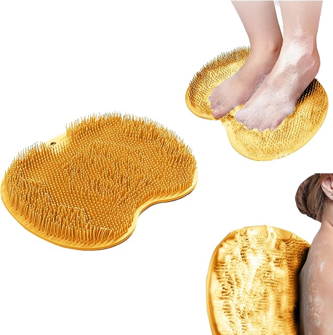 Shower Foot Scrubber Mat with 3 Types of Upgraded Brushes for Massage, Shower Back Scrubber with Micro Suction Cups,Back Washer Exfoliating Bath,Shower Scrubber for Body at Home Spa(Orange)