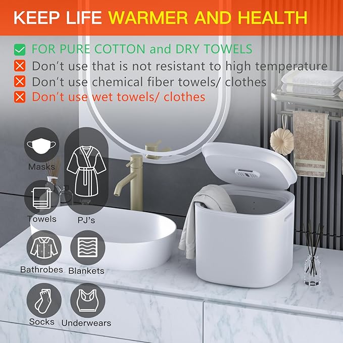 DOACE Towel Warmer Bucket, Medium Size Towel Warmers with Auto Keep Warm, Heat Time 20/40/60 Min Adjustable and Delay Time Up to 24 Hours, Hot Towel Warmer for Bathroom, Ideal Gift for Mother's Day