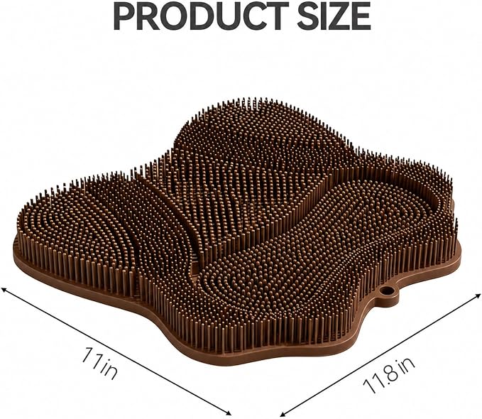OZNER Silicone Shower Foot Scrubber Mat,Back Washer Bath Wash Pad Exfoliating & Massage, Wall Mounted Slip Strong Suction Cups for Use in Cleaner Men and Women (Brown)