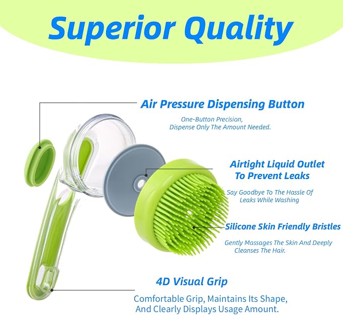 Dog Bath Brush, 2 in 1 Pet Grooming Bath Massage Brush with Soap and Shampoo Dispenser Soft Silicone Bristle Dog Scrubber for Long Short Haired Dogs Cats Shower-Blue
