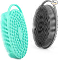 Silicone Body Scrubber Loofah – 2 Pack Soft Shower Scrubber, Gentle Loofah Alternative for Sensitive Skin, Fast-Drying & Hygienic Body Wash Brush, Easy to Clean, Grey & Green