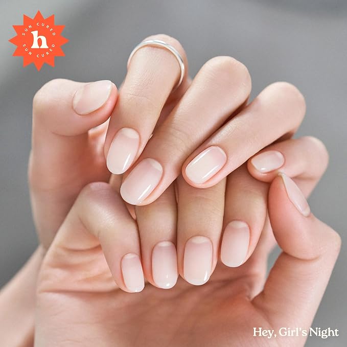 Heyhae Semi Cured Gel Nail Strips Salon Quality - Hey, Girls Night? | No UV Light Needed | Salon Quality, Easy Apply & Remove | 28 Strips, 1 Prep Pad, Nail File, Wooden Stick | White Clear