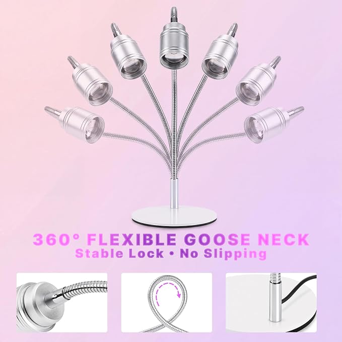 Foot Control Flash Cure Nail Lamp - 360 Flexible Goosneck UV LED Light for Gel Nails, Quick Drying Gel X Lamp for 2027 New Home DIY Manicure USB Powered(White)