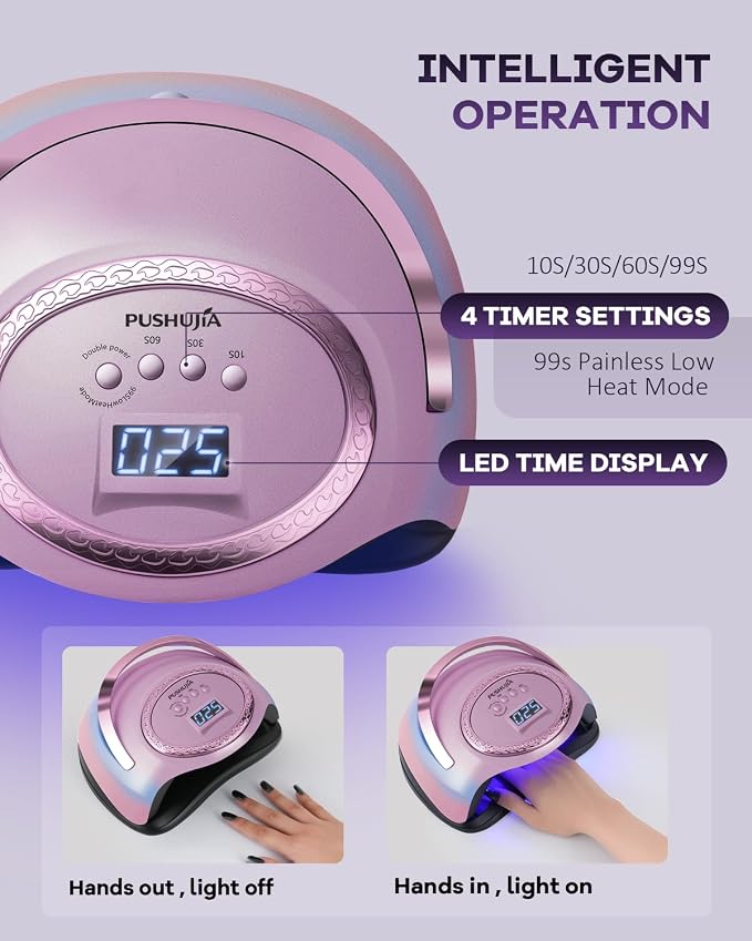 Professional UV LED Nail Lamp for Gel Nails,288W High Power Fast Curing Light with Unique Electroplated Purple Design, 4 Timers & Auto Sensor, Salon Curing Lamp for Home DIY Manicure Tools