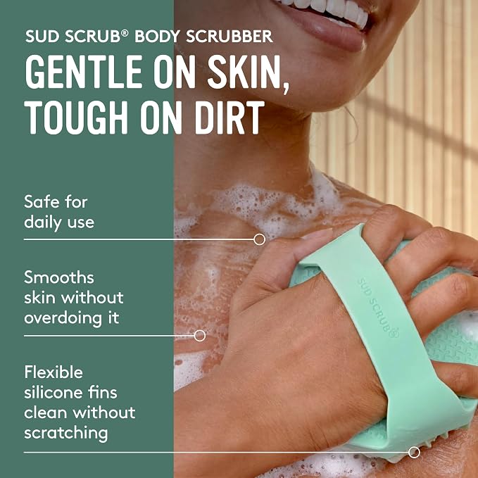 Sud Scrub® Antimicrobial Silicone Body Scrubber, Exfoliating Body Brush for Sensitive Skin, Antibacterial Shower Scrubber for Body, Bathroom Essentials for Men & Women, Mint