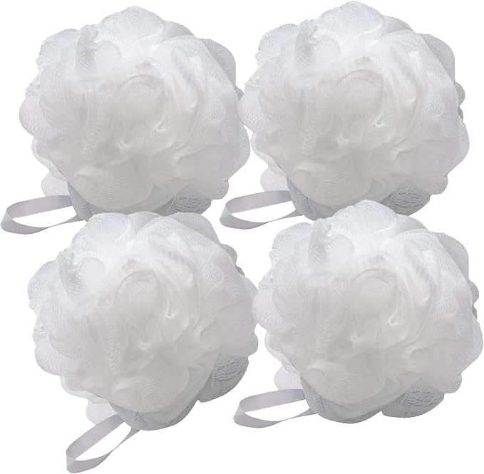 Mesh Pouf Bath Sponge (4 Pack) (White)