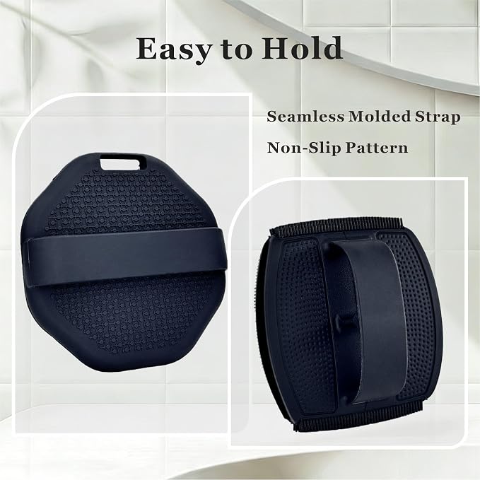 Silicone Body Scrubber & Face Scrubber Set, Shower Scrubber with Soft Bristles, Non-Slip Scrubbies for Body, Face Scrubber Exfoliator for Sensitive Skin(Black+Black)