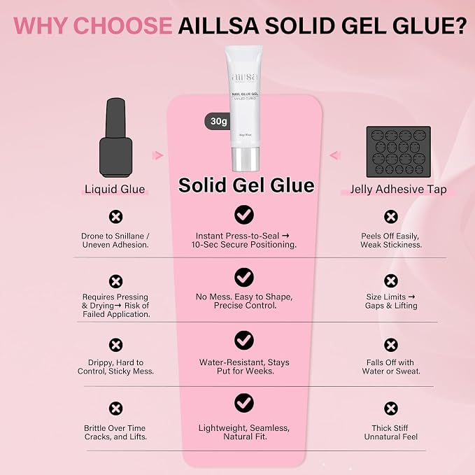 AILLSA Gel Nail Kit Solid Gel Nail Glue for Nail Tips with Nail Lamp | Upgrade Glue Gel for Fake Tips Press on Nails, Nail Extensions Kit with Portable Nail Lamp for Beginners