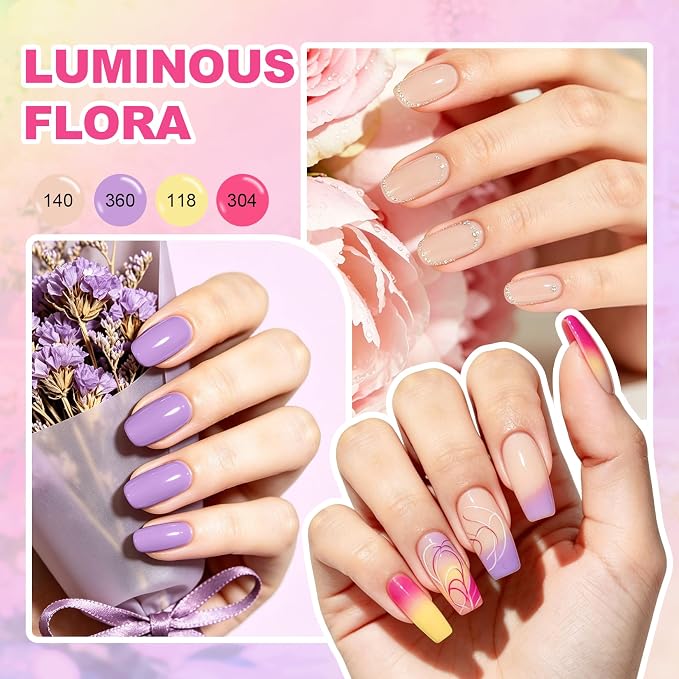 phoenixy 30pcs Gel Nail Polish Set | 24 Colors, 6pcs Base and Top Coat, Glitter Pink White Red Black Purple Blue Yellow, U V Gel, DIY Gifts for Women
