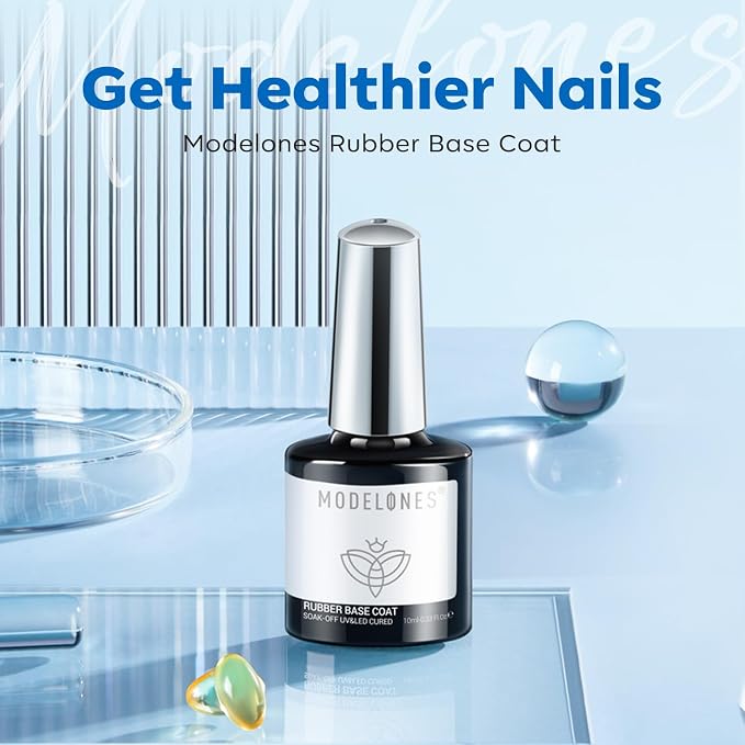 modelones Rubber Gel Base Coat Clear Builder Nail Gel for Weak Nails | Strengthener for Thin Brittle Nails Self-Leveling Enhance Natural Nail Apex Building Strong Adhesion Long Last U V Manicure