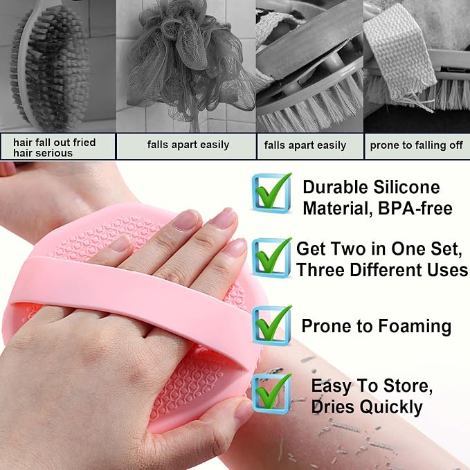 Silicone Body Scrubber, Exfoliating Body Scrubber for Sensitive Skin, Non-Slip Shower Scrubber for Body, Silicone Body Brush for Showering, Charcoal, Effective Showering Exfoliation, Gentle Massage