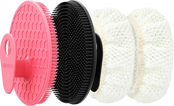 Hygienic Body Cleansing Scrubber with Exfoliating Net Sponge Case,Pack of 2 | INNERNEED Soft Silicone Bristles Deep Clean & Massage Shower Scrub Brush with African Exfoliating Bath Mesh